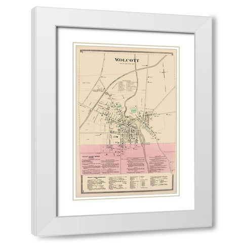 Wolcott New York Landowner - Beers 1874 White Modern Wood Framed Art Print with Double Matting by Beers