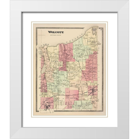 Wolcott New York Landowner - Beers 1874 White Modern Wood Framed Art Print with Double Matting by Beers