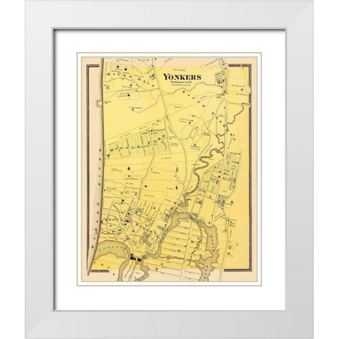 Yonkers, Southern New York Landowner - Beers 1868 White Modern Wood Framed Art Print with Double Matting by Beers