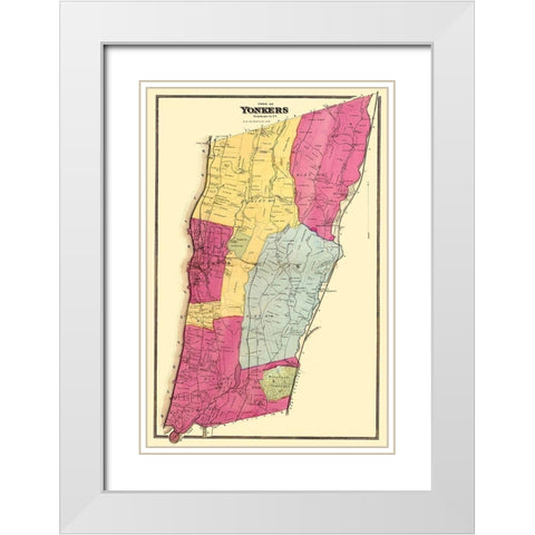 Yonkers New York Landowner - Beers 1868 White Modern Wood Framed Art Print with Double Matting by Beers