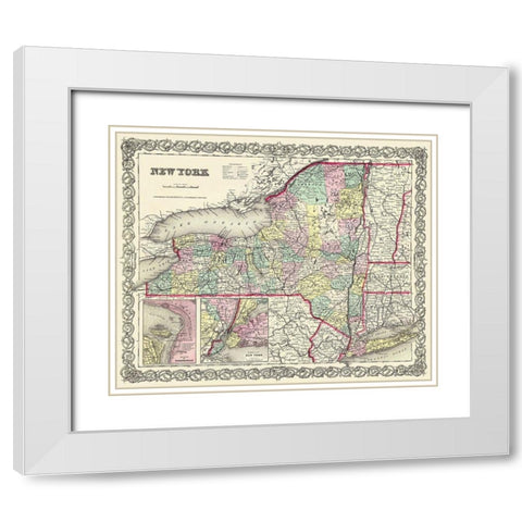 New York - Colton 1855 White Modern Wood Framed Art Print with Double Matting by Colton
