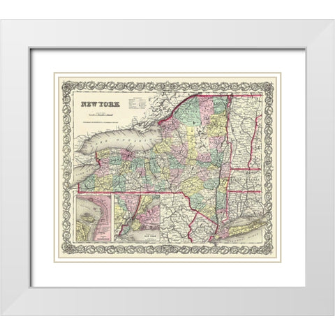 New York - Colton 1855 White Modern Wood Framed Art Print with Double Matting by Colton