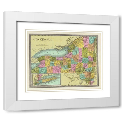 New York - Burr 1835 White Modern Wood Framed Art Print with Double Matting by Burr