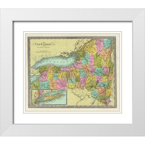 New York - Burr 1835 White Modern Wood Framed Art Print with Double Matting by Burr