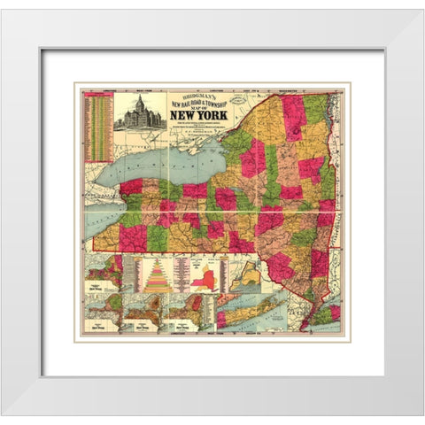New York Railroads and Townships - Bridgman 1896 White Modern Wood Framed Art Print with Double Matting by Bridgman
