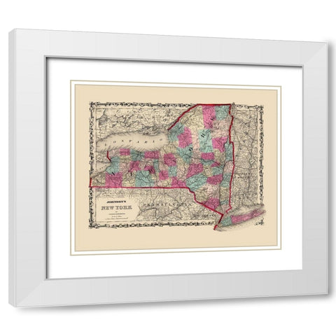 New York - Johnson 1860 White Modern Wood Framed Art Print with Double Matting by Johnson