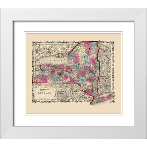 New York - Johnson 1860 White Modern Wood Framed Art Print with Double Matting by Johnson