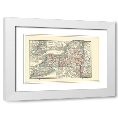 New York - Rathbun 1893 White Modern Wood Framed Art Print with Double Matting by Rathbun