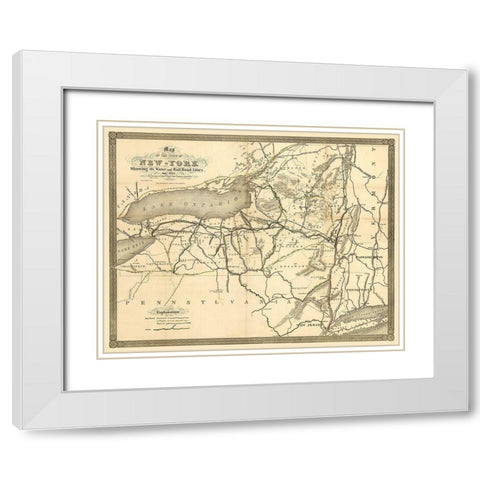 New York Railroads- Clark 1855  White Modern Wood Framed Art Print with Double Matting by Clark