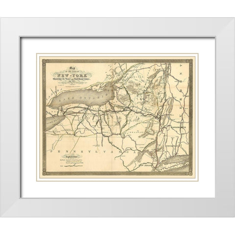 New York Railroads- Clark 1855  White Modern Wood Framed Art Print with Double Matting by Clark