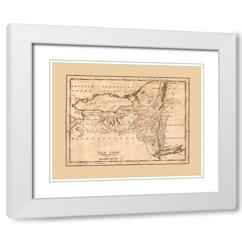 New York - Barker 1801  White Modern Wood Framed Art Print with Double Matting by Barker