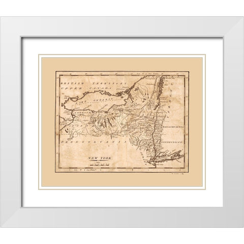 New York - Barker 1801  White Modern Wood Framed Art Print with Double Matting by Barker