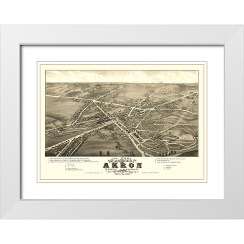Akron Ohio - Stoner 1882  White Modern Wood Framed Art Print with Double Matting by Stoner