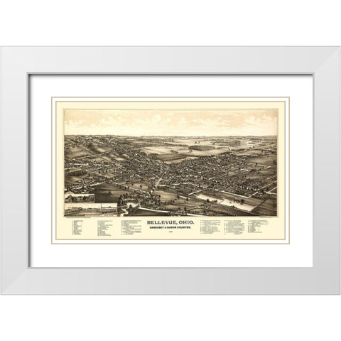 Bellevue Ohio - Norris 1888  White Modern Wood Framed Art Print with Double Matting by Norris
