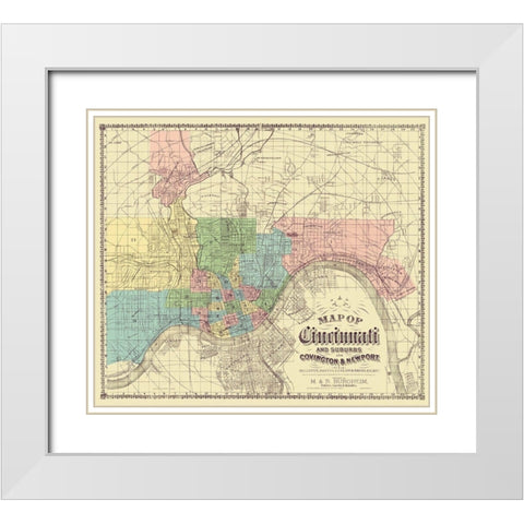 Cincinnati, Suburbs Ohio - Burgheim 1870 White Modern Wood Framed Art Print with Double Matting by Burgheim