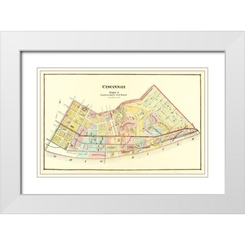 Cincinnati Ohio Landowner - Beers 1869 White Modern Wood Framed Art Print with Double Matting by Beers