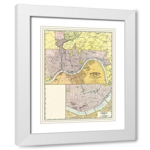 Cincinatti Ohio - Rand McNally 1897 White Modern Wood Framed Art Print with Double Matting by Rand McNally