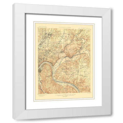 Cincinnati East Ohio Kentucky Quad - USGS 1900 White Modern Wood Framed Art Print with Double Matting by USGS