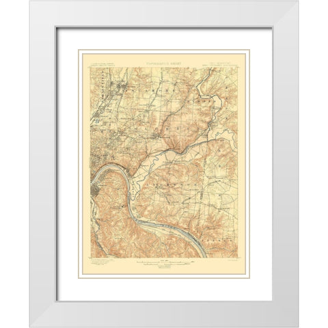 Cincinnati East Ohio Kentucky Quad - USGS 1900 White Modern Wood Framed Art Print with Double Matting by USGS