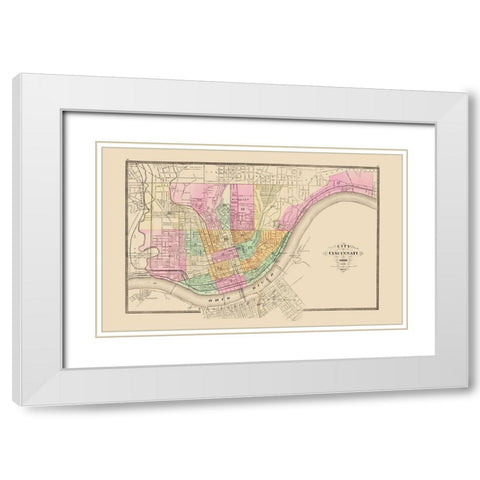 Cincinnati Ohio - Stedman 1872 White Modern Wood Framed Art Print with Double Matting by Stedman