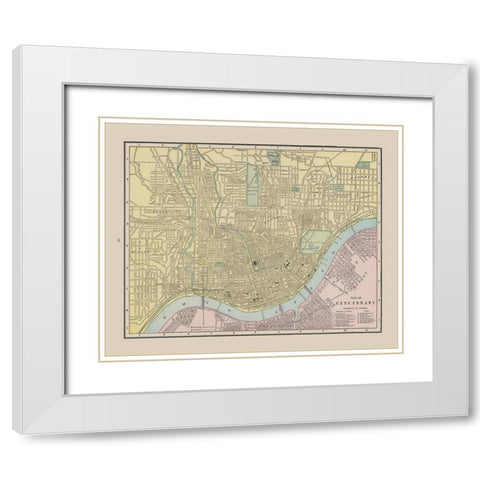 Cincinnati  Ohio - Cram 1892 White Modern Wood Framed Art Print with Double Matting by Cram