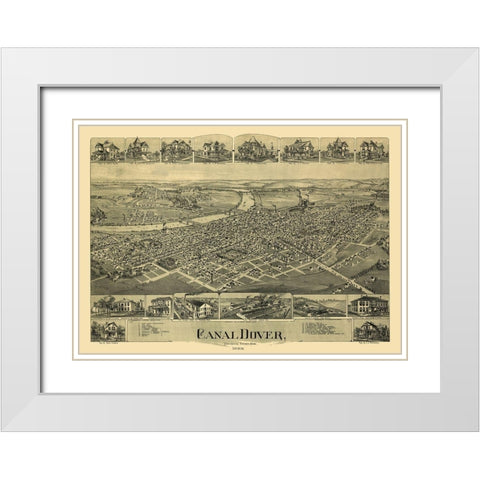 Dover Ohio - Downs 1899  White Modern Wood Framed Art Print with Double Matting by Downs