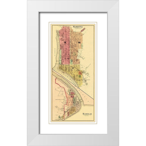Marietta, Harmar Ohio Landowner - Hayes 1877 White Modern Wood Framed Art Print with Double Matting by Hayes