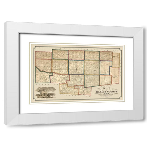 Marion County Ohio - Brown 1852  White Modern Wood Framed Art Print with Double Matting by Brown
