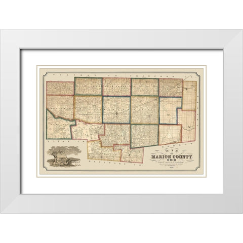 Marion County Ohio - Brown 1852  White Modern Wood Framed Art Print with Double Matting by Brown