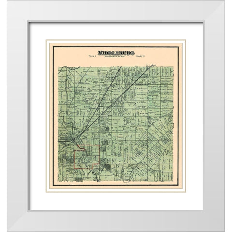 Middleburg Ohio Landowner - Stewart 1874 White Modern Wood Framed Art Print with Double Matting by Stewart