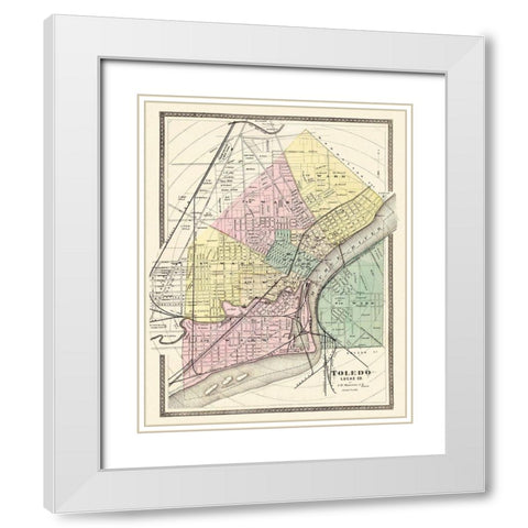 Toledo Ohio Landowner - Marston 1872 White Modern Wood Framed Art Print with Double Matting by Marston