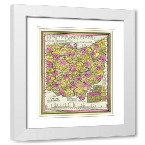 Ohio with Cincinnati Ohio - Mitchell 1846 White Modern Wood Framed Art Print with Double Matting by Mitchell