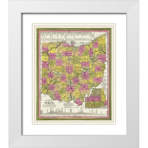 Ohio with Cincinnati Ohio - Mitchell 1846 White Modern Wood Framed Art Print with Double Matting by Mitchell