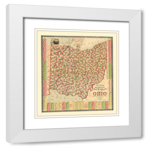 Ohio Railroad Distances and Townships 1873 White Modern Wood Framed Art Print with Double Matting by Bridgman