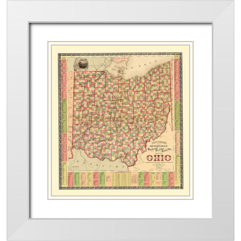 Ohio Railroad Distances and Townships 1873 White Modern Wood Framed Art Print with Double Matting by Bridgman