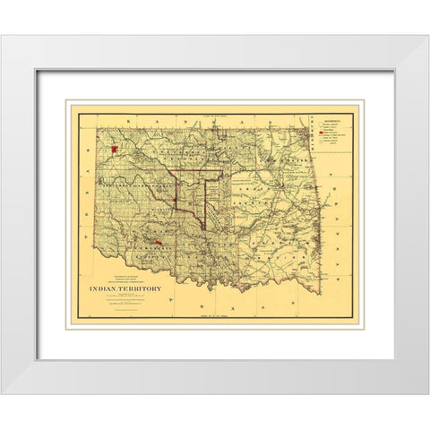 Oklahoma Indian Territory - Bien 1887 White Modern Wood Framed Art Print with Double Matting by Bien