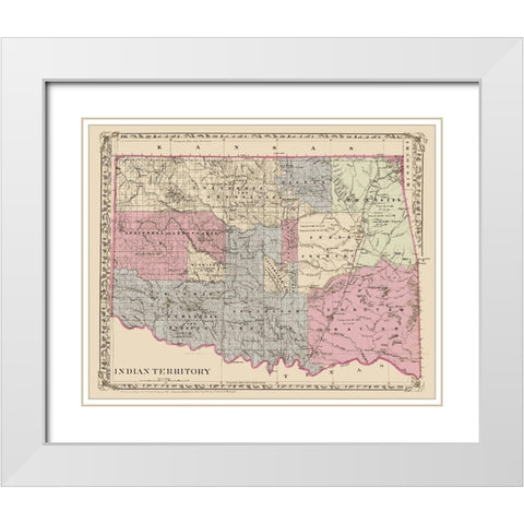 Oklahoma Indian Territory - Gary 1873 White Modern Wood Framed Art Print with Double Matting by Gary