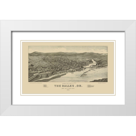 The Dalles Oregon - Stoner 1884 White Modern Wood Framed Art Print with Double Matting by Stoner