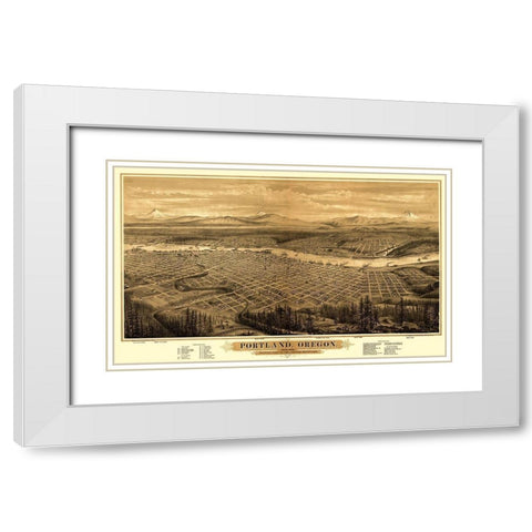 Portland Oregon - Bancroft 1879 White Modern Wood Framed Art Print with Double Matting by Bancroft