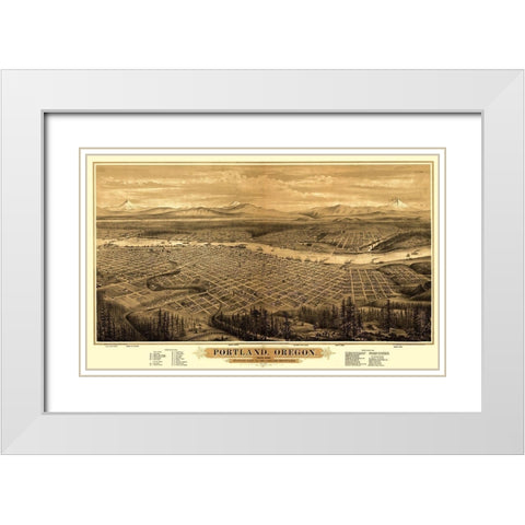 Portland Oregon - Bancroft 1879 White Modern Wood Framed Art Print with Double Matting by Bancroft