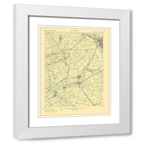 Burlington Pennsylvania New Jersey Quad White Modern Wood Framed Art Print with Double Matting by USGS