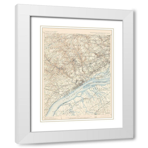 Chester Pennsylvania New Jersey Deleware Quad White Modern Wood Framed Art Print with Double Matting by USGS