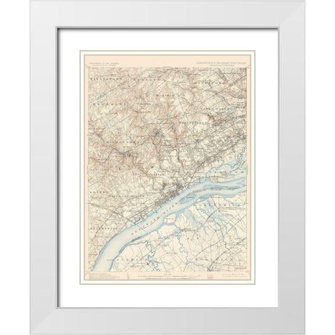 Chester Pennsylvania New Jersey Deleware Quad White Modern Wood Framed Art Print with Double Matting by USGS