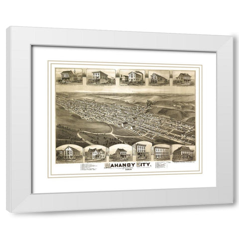 Mahanoy City Pennsylvania - Fowler 1889  White Modern Wood Framed Art Print with Double Matting by Fowler