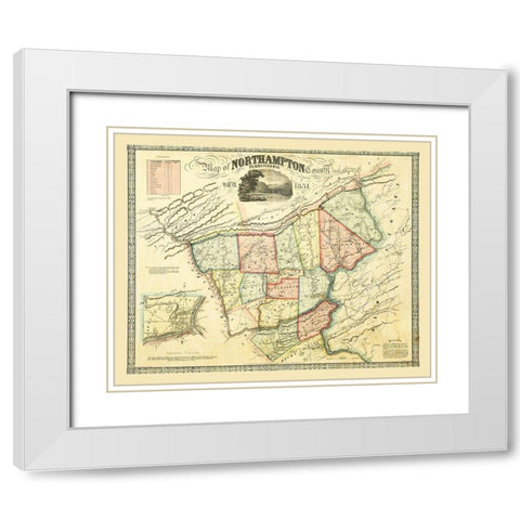 Northampton County Pennsylvania - Taylor 1851 White Modern Wood Framed Art Print with Double Matting by Taylor