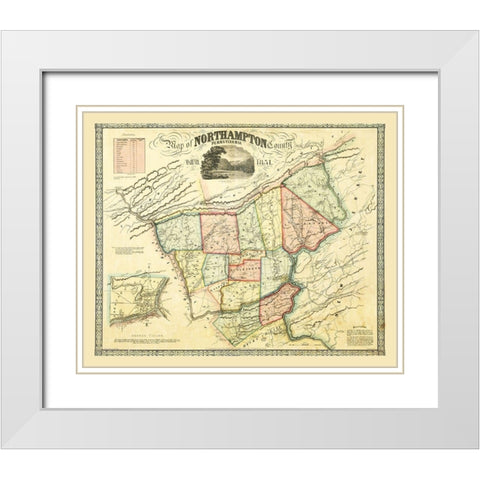 Northampton County Pennsylvania - Taylor 1851 White Modern Wood Framed Art Print with Double Matting by Taylor
