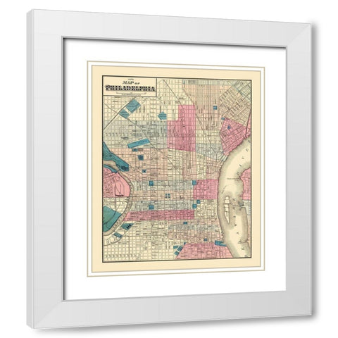 Philadelphia Pennsylvania Street - Beers 1872 White Modern Wood Framed Art Print with Double Matting by Beers