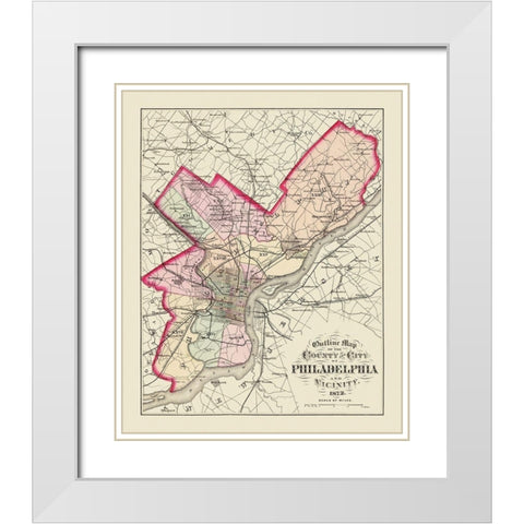 Philadelphia Pennsylvania - Walling 1872 White Modern Wood Framed Art Print with Double Matting by Walling