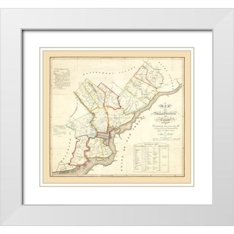 Philadelphia County Pennsylvania - Melisk 1819 White Modern Wood Framed Art Print with Double Matting by Melisk