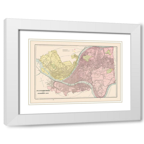 Pittsburgh, Allegheny  Pennsylvania - Cram 1892 White Modern Wood Framed Art Print with Double Matting by Cram